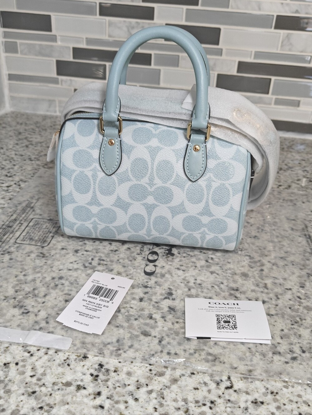 Coach Mini Rowan Crossbody BagIn Signature Canvas (Light blue) - Picture 4 of 14